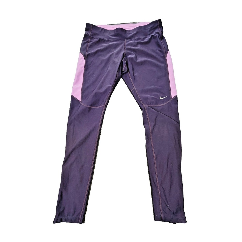 Nike Dri-FIT Women Purple Pink Running Leggings Ankle Zip Pocket Size M